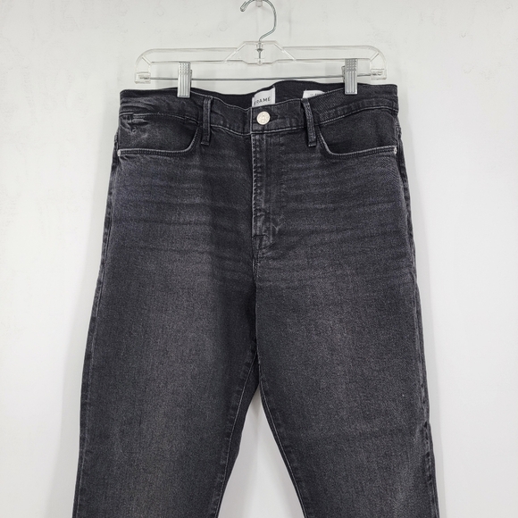 Frame Denim Le High Straight Jeans Size 31 Hutchinson Black Frayed Hem - Picture 5 of 15
